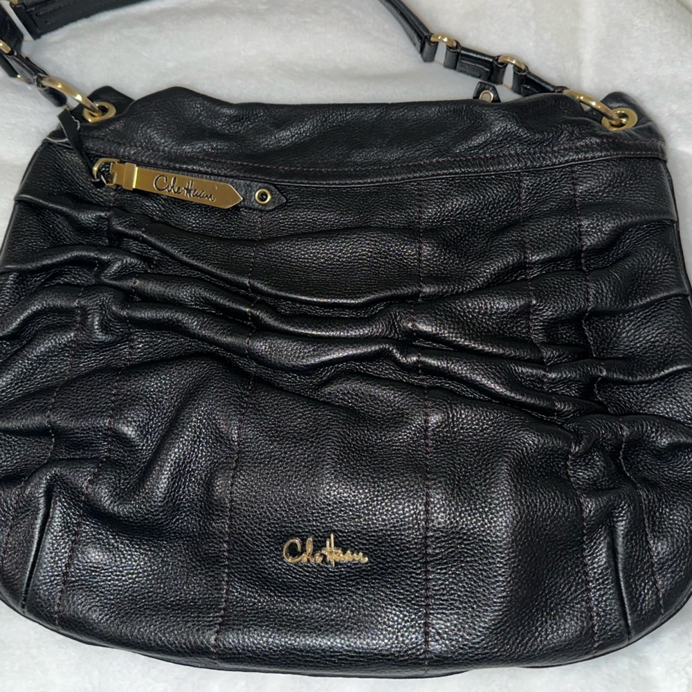 Vintage Cole Haan Shoulder Hobo bag with dual zipper compartments on back.